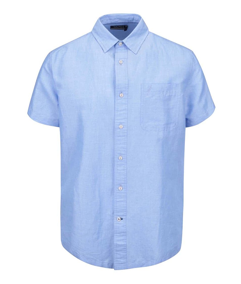 Modrá pánská košile z ramie s krátkým rukávem