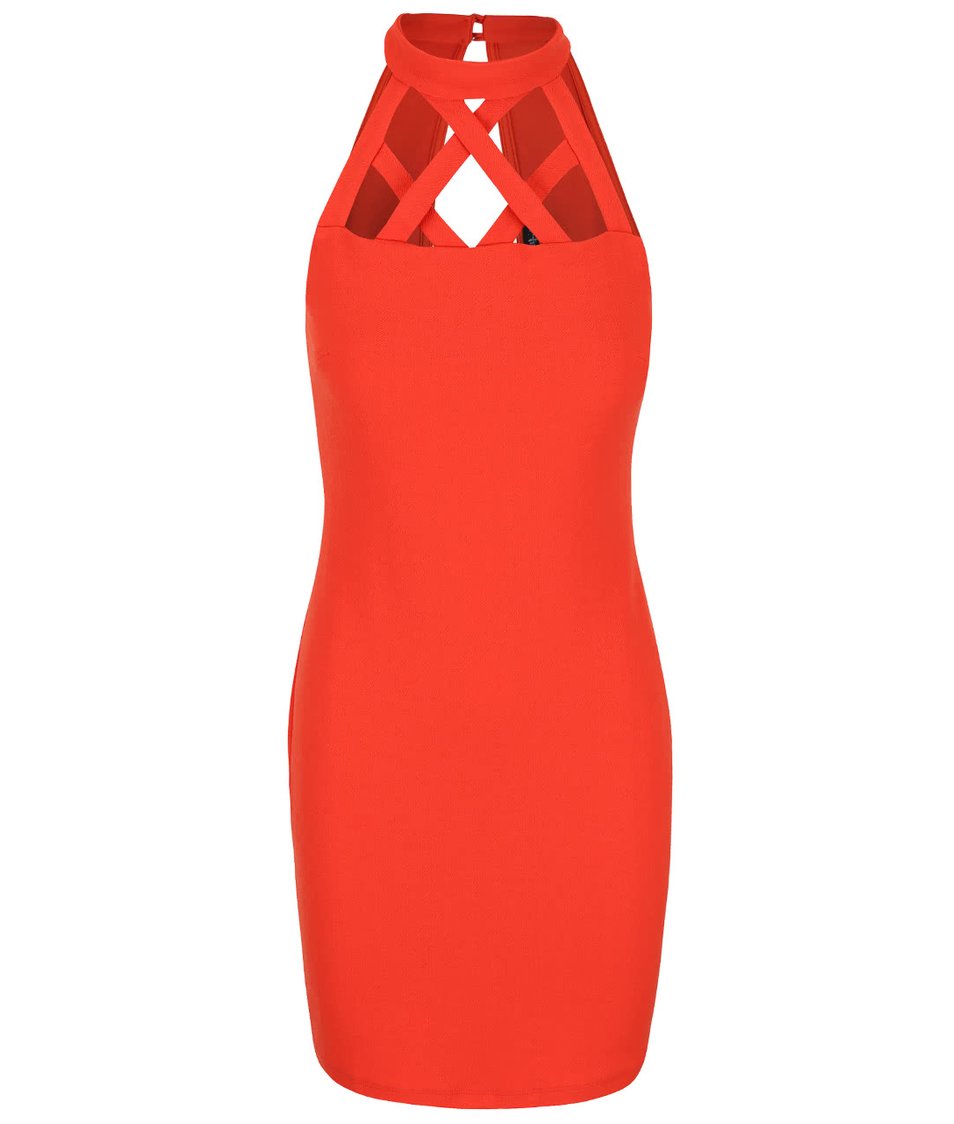 Červené šaty s proplétaným dekoltem Miss Selfridge