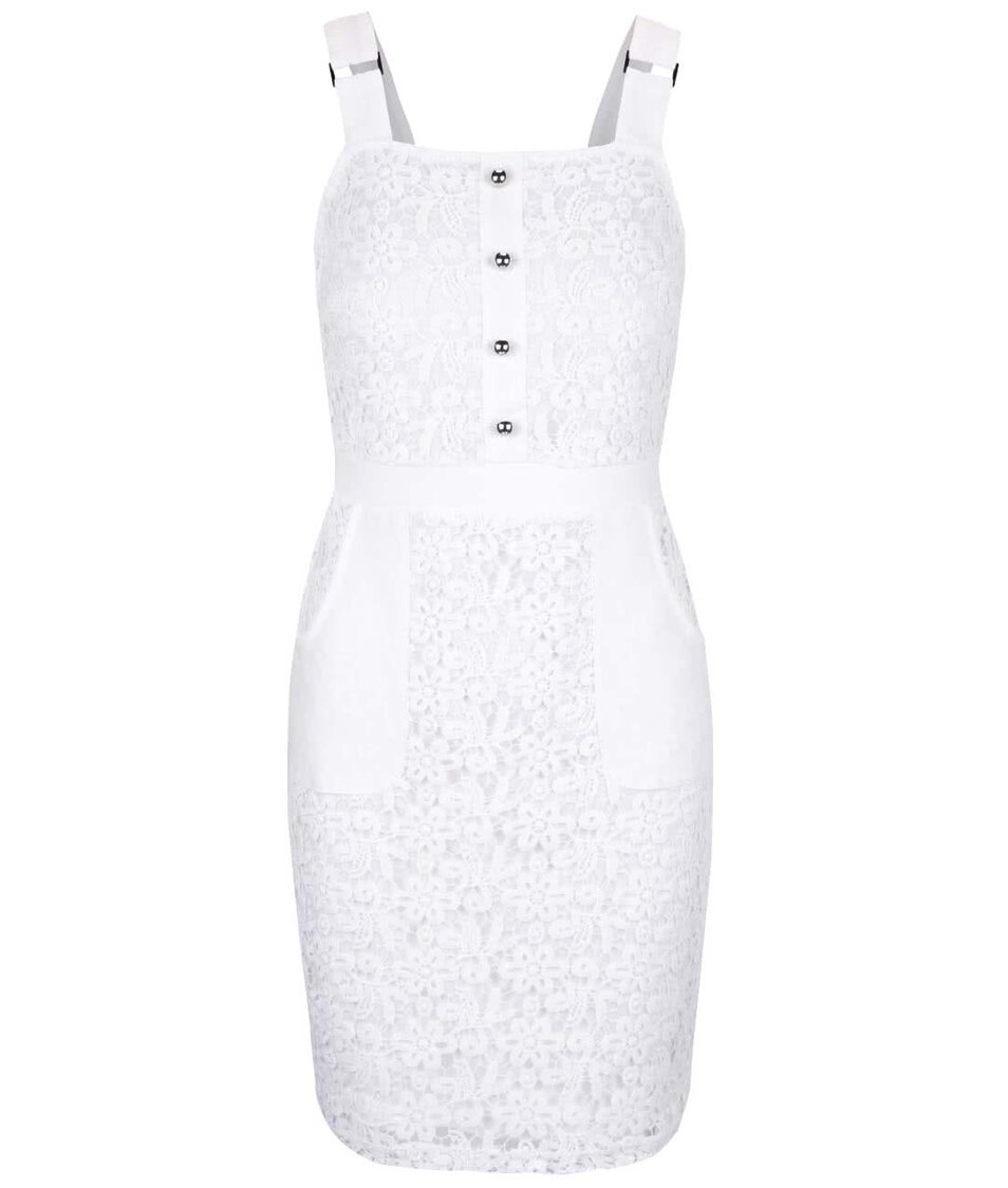 Krémovo-bílé krajkové šaty s ozdobnými knoflíky Dorothy Perkins