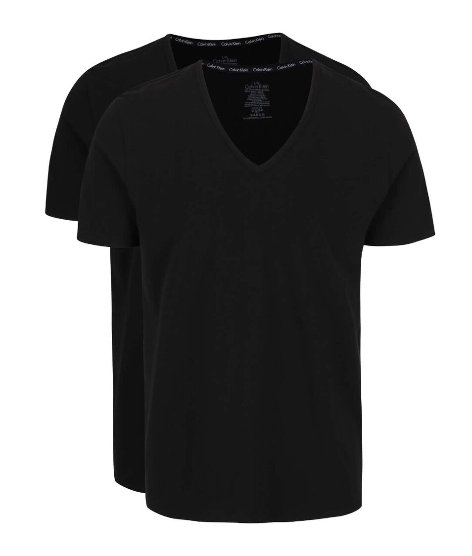 Sada dvou pánských černých slim fit trik s véčkovým výstřihem Calvin Klein