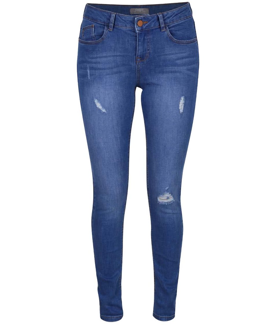 Modré skinny džíny s odrbaným efektem Dorothy Perkins