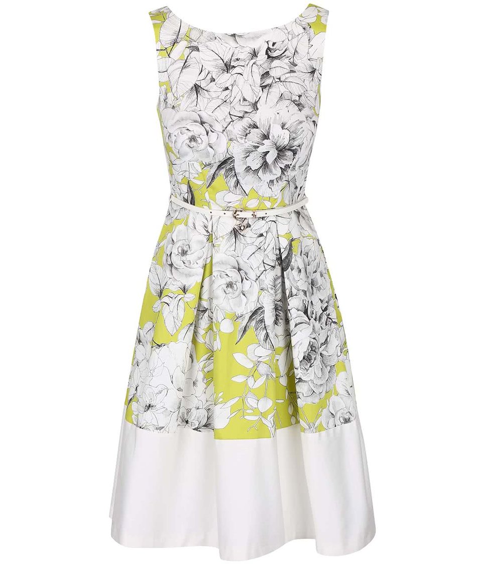 Krémovo-zelené šaty s květy a páskem Closet