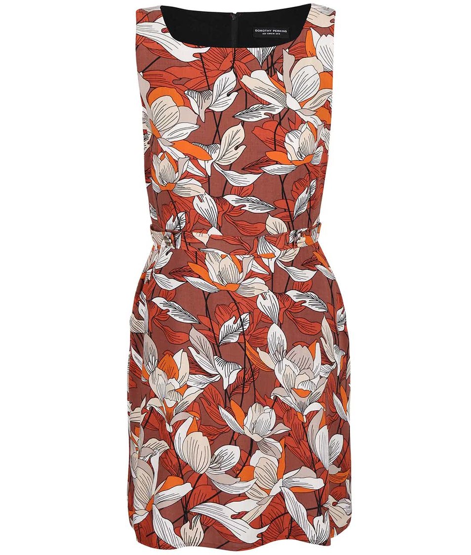 Oranžovo-cihlové šaty s květinovým potiskem Dorothy Perkins