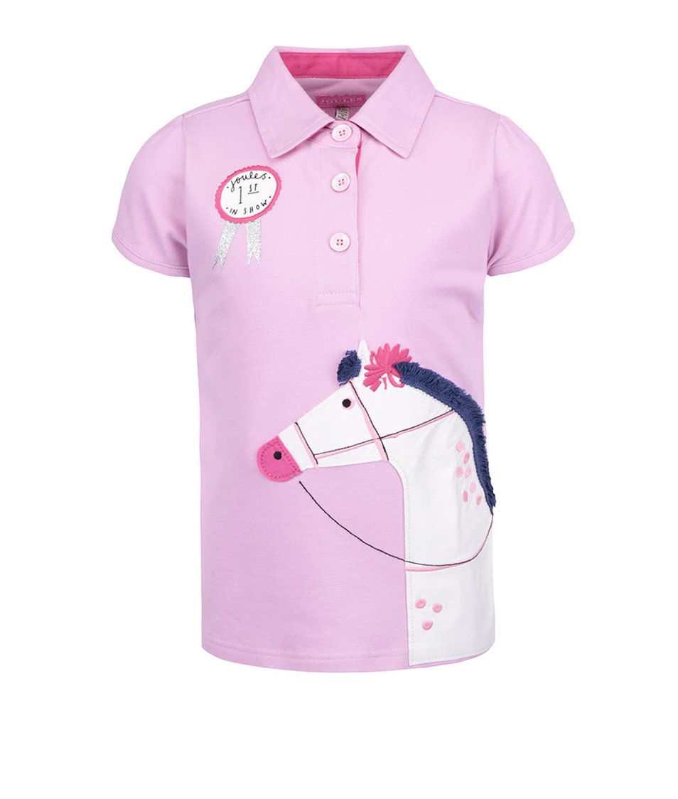 Růžové holčičí polo tričko s výšivkou koně Tom Joule Moxie