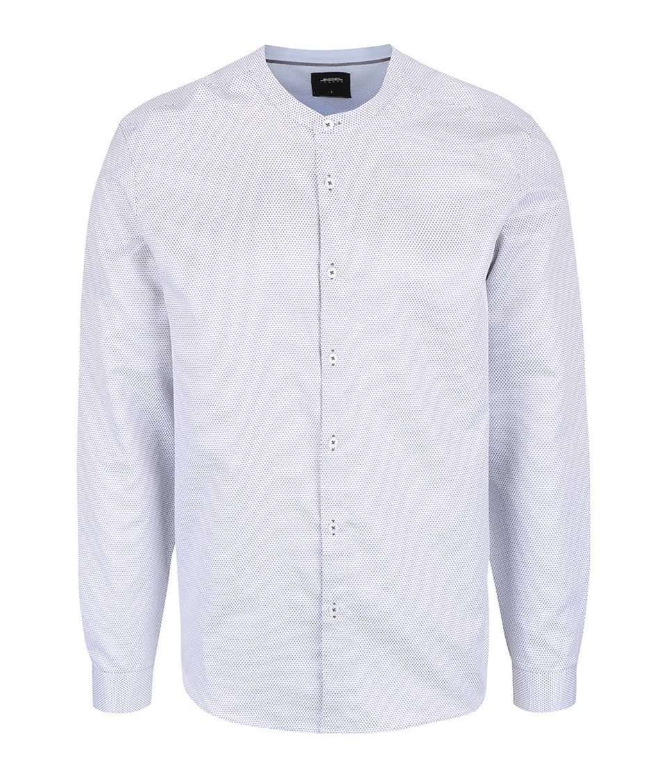 Bílá vzorovaná košile bez límečku Burton Menswear London