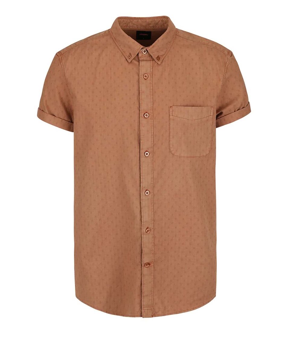 Hnědá košile s drobným vzorem s krátkým rukávem Burton Menswear London