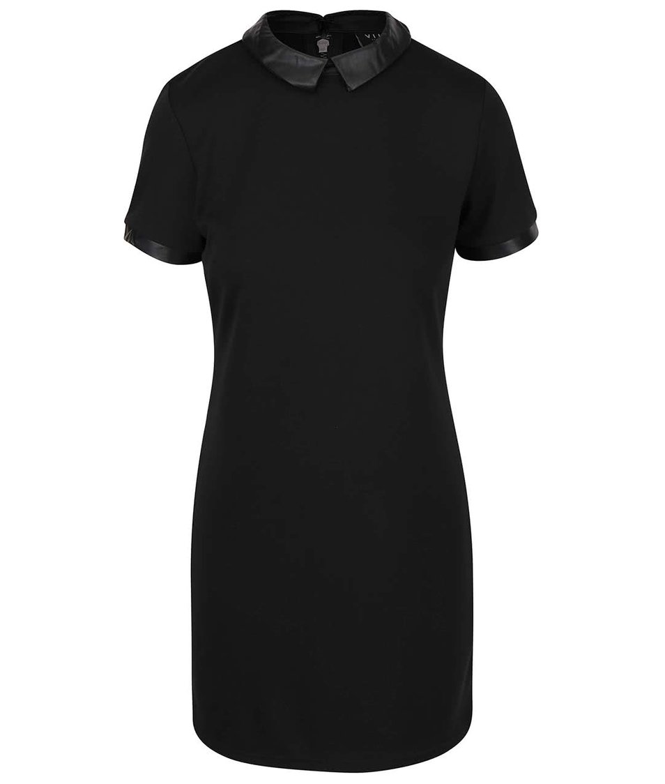 Černé šaty s koženkovým límečkem VILA Tinny