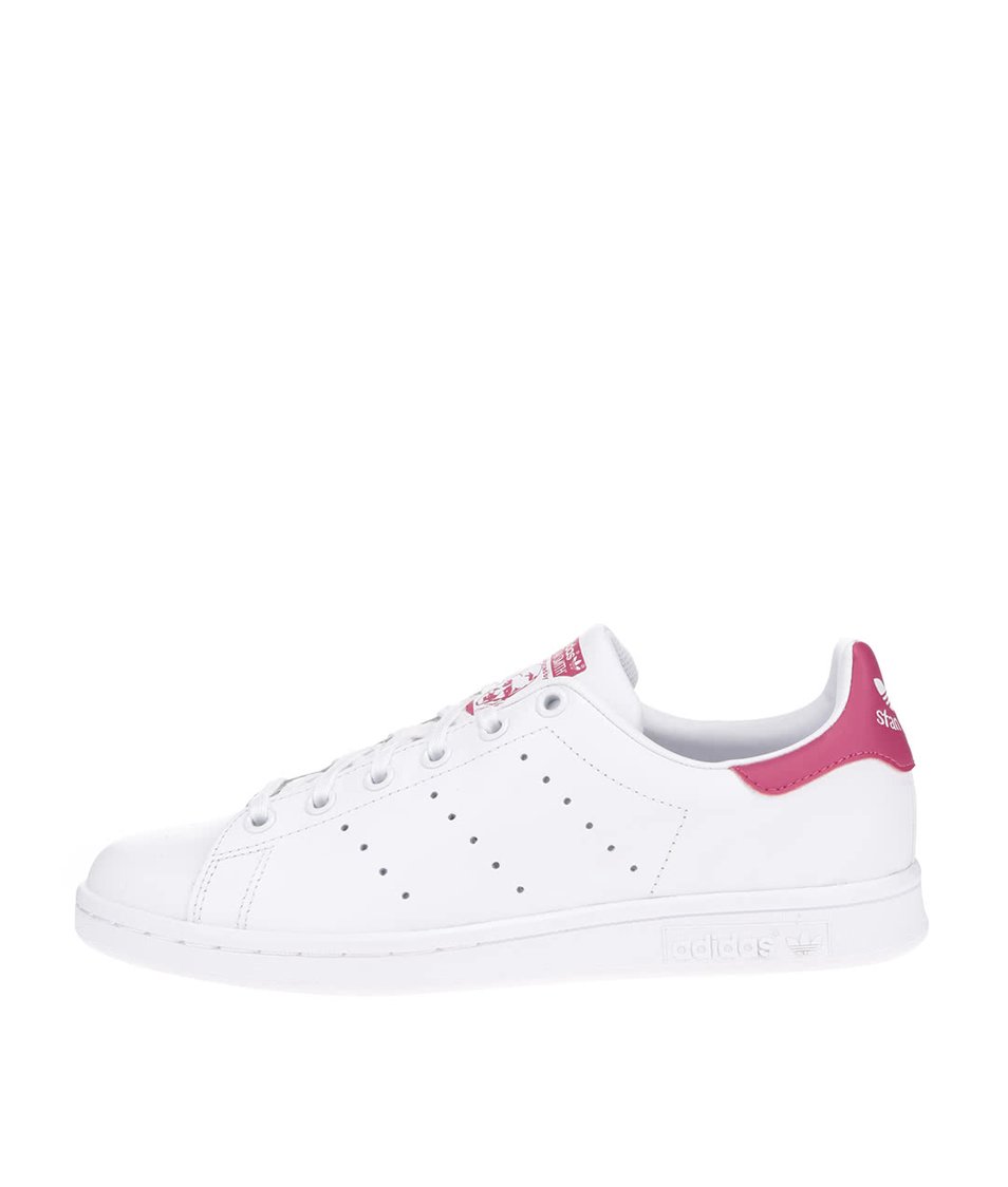 Bílé dámské kožené tenisky s růžovými detaily adidas Originals Stan Smith