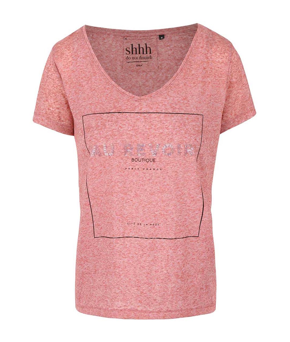 Růžové žíhané volnější tričko s potiskem ONLY Kimmi