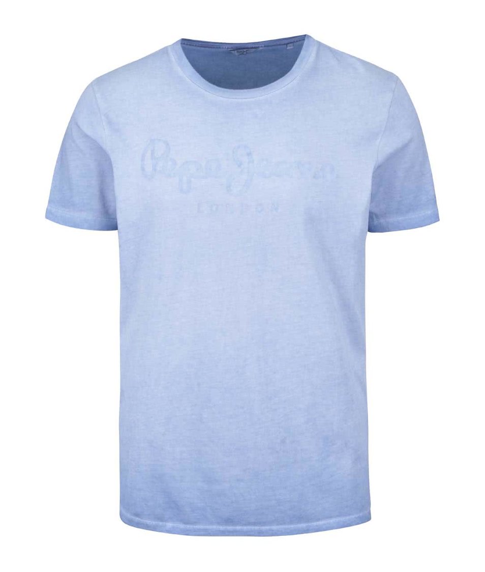 Světle modré žíhané pánské triko s potiskem Pepe Jeans Battersea