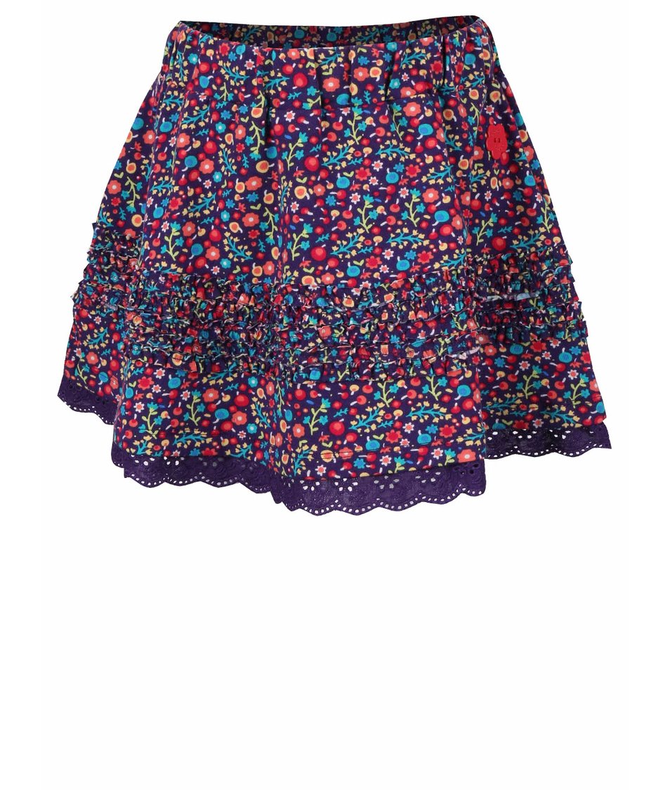 Fialová holčičí sukně s květinovým vzorem a krajkou Bóboli