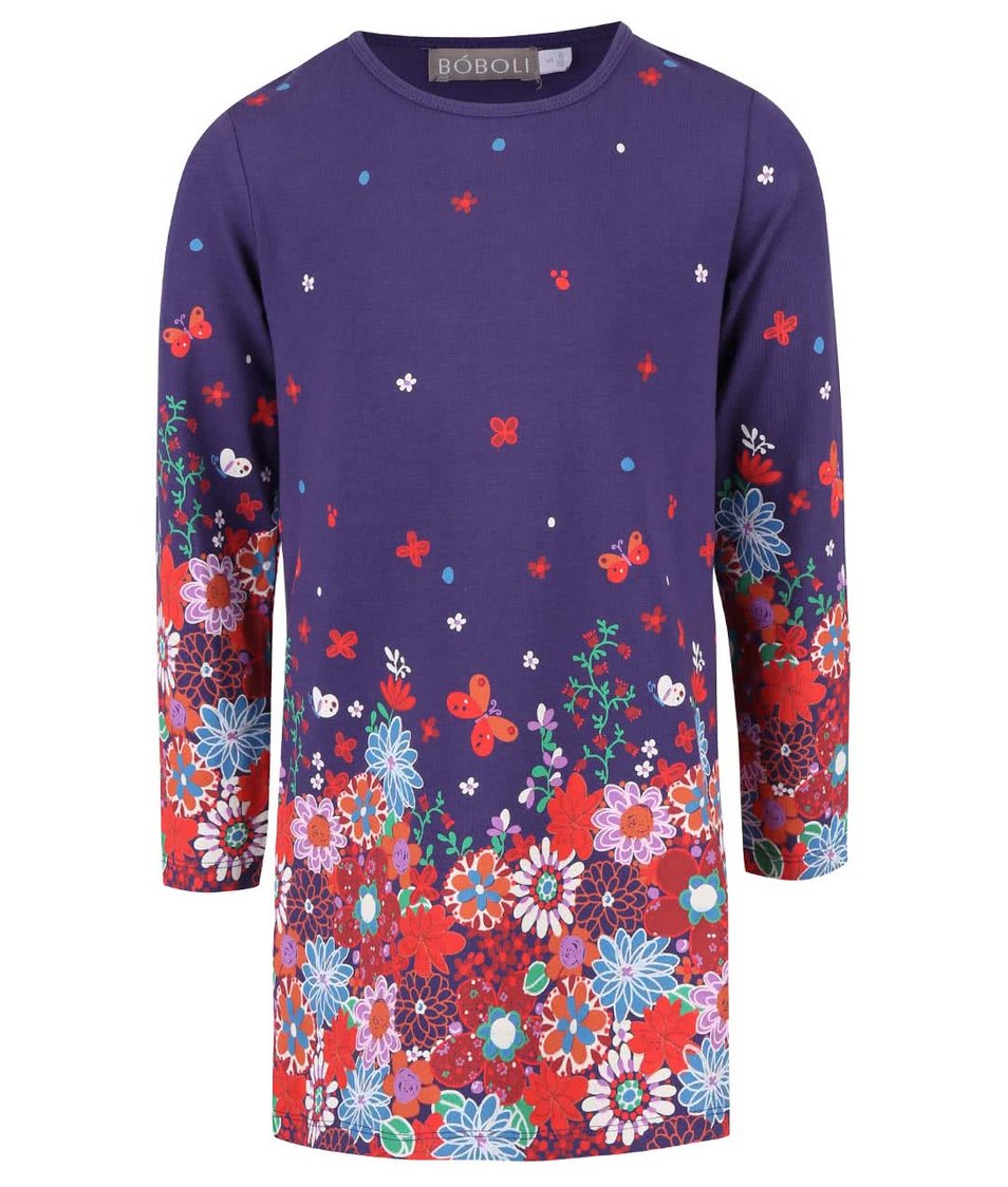 Fialové holčičí šaty s květinovým vzorem a motýlky Bóboli