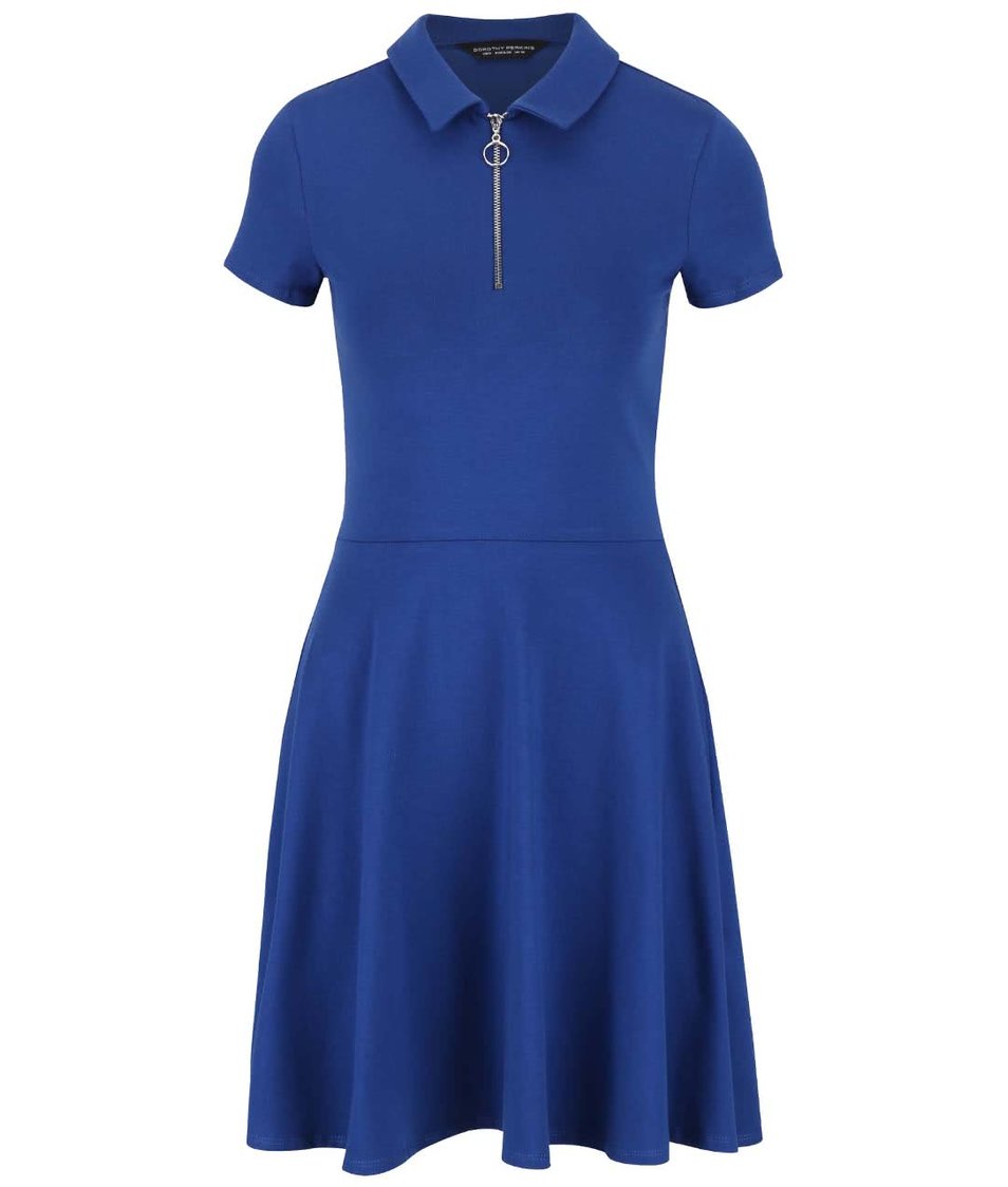 Modré šaty s límečkem a zipem ve výstřihu Dorothy Perkins