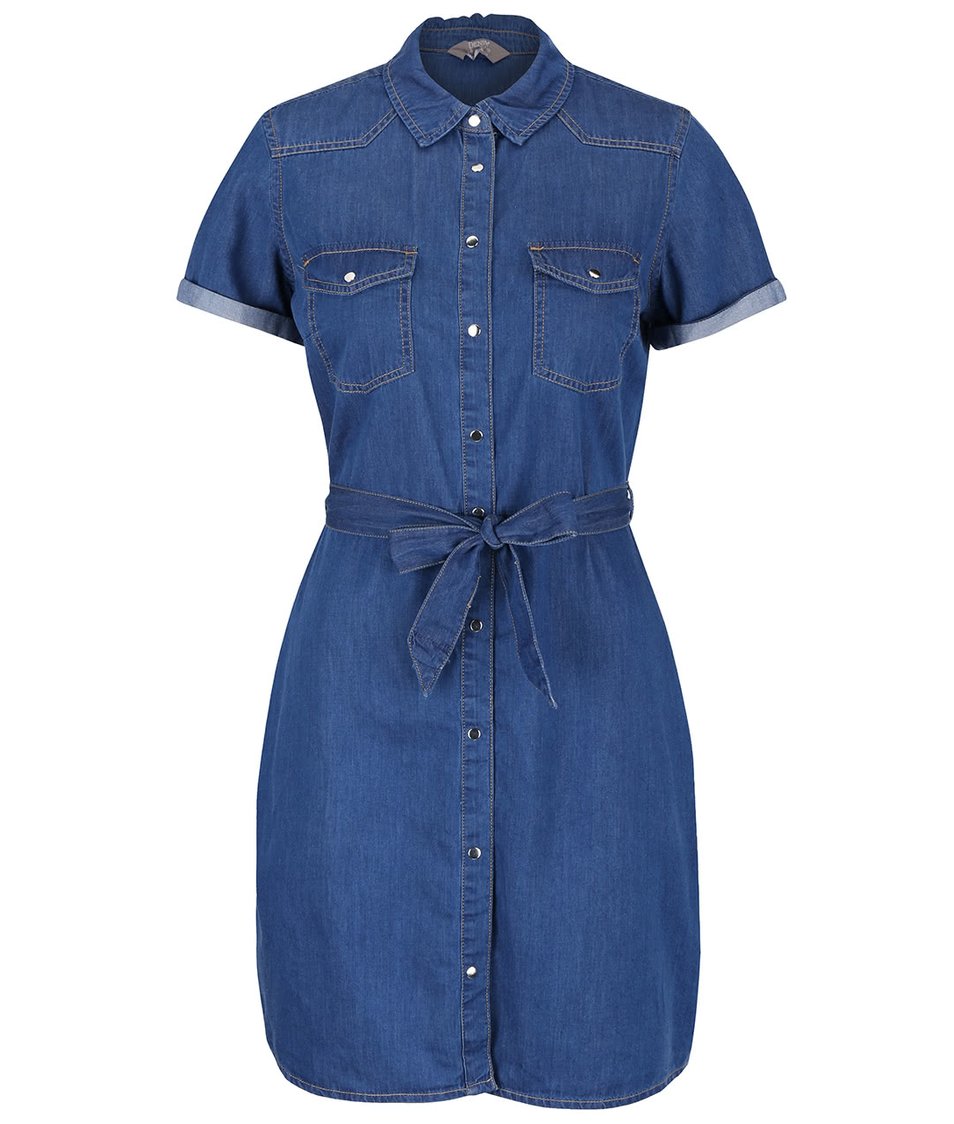 Modré džínové propínací šaty s páskem Dorothy Perkins