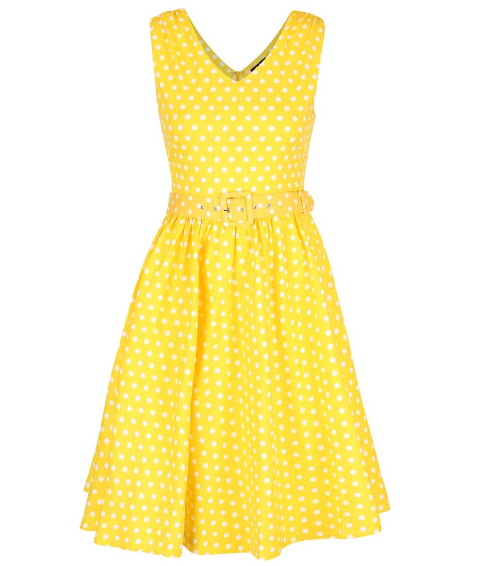 Žluté puntíkované šaty s páskem Dolly & Dotty Wendy