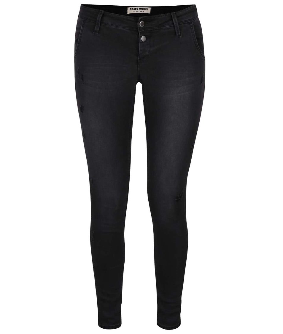 Černé vyšisované skinny džíny s roztrhaným efektem TALLY WEiJL