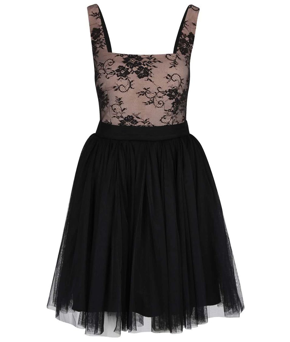 Béžovo-černé šaty s krajkovaným topem Little Mistress