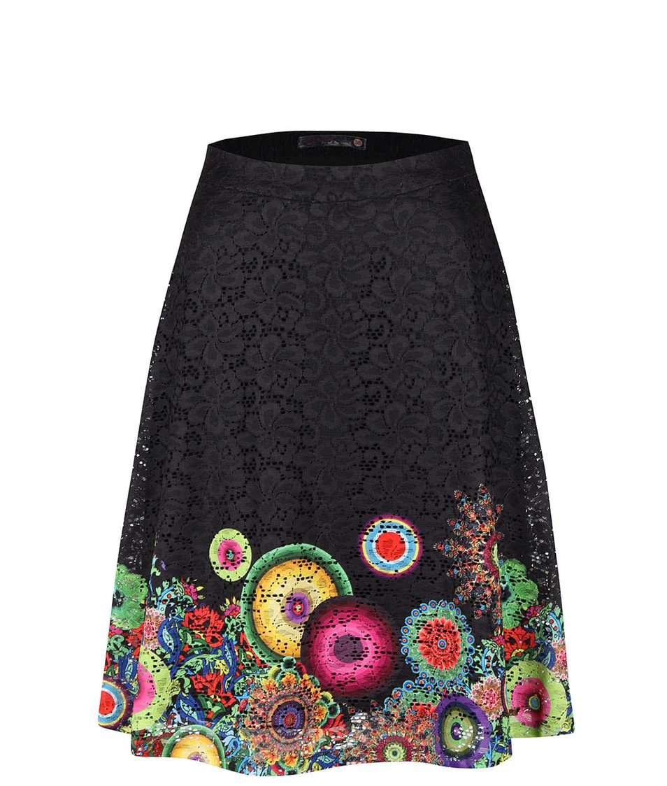 Černá sukně s barevnými květy Desigual Finland