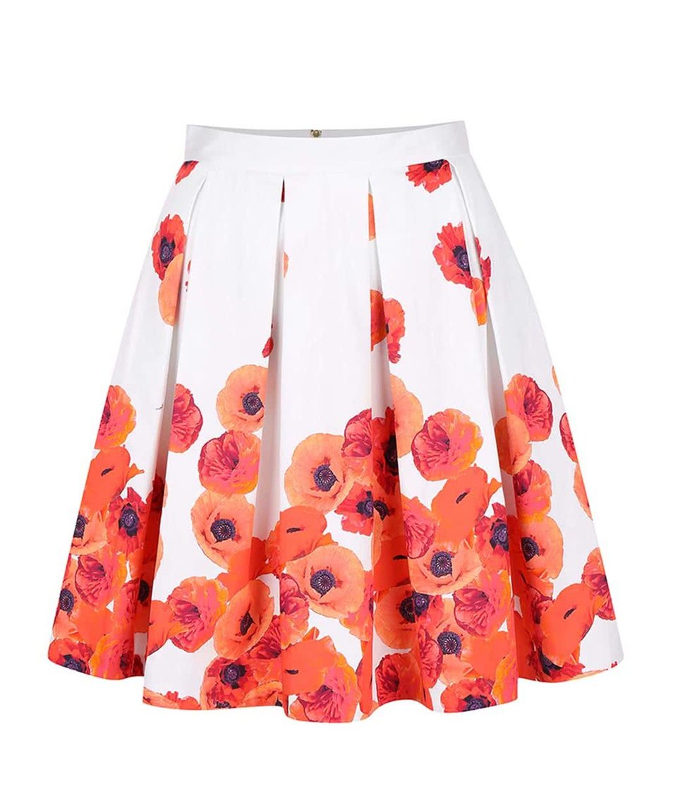 Krémová sukně s červenými květy Closet