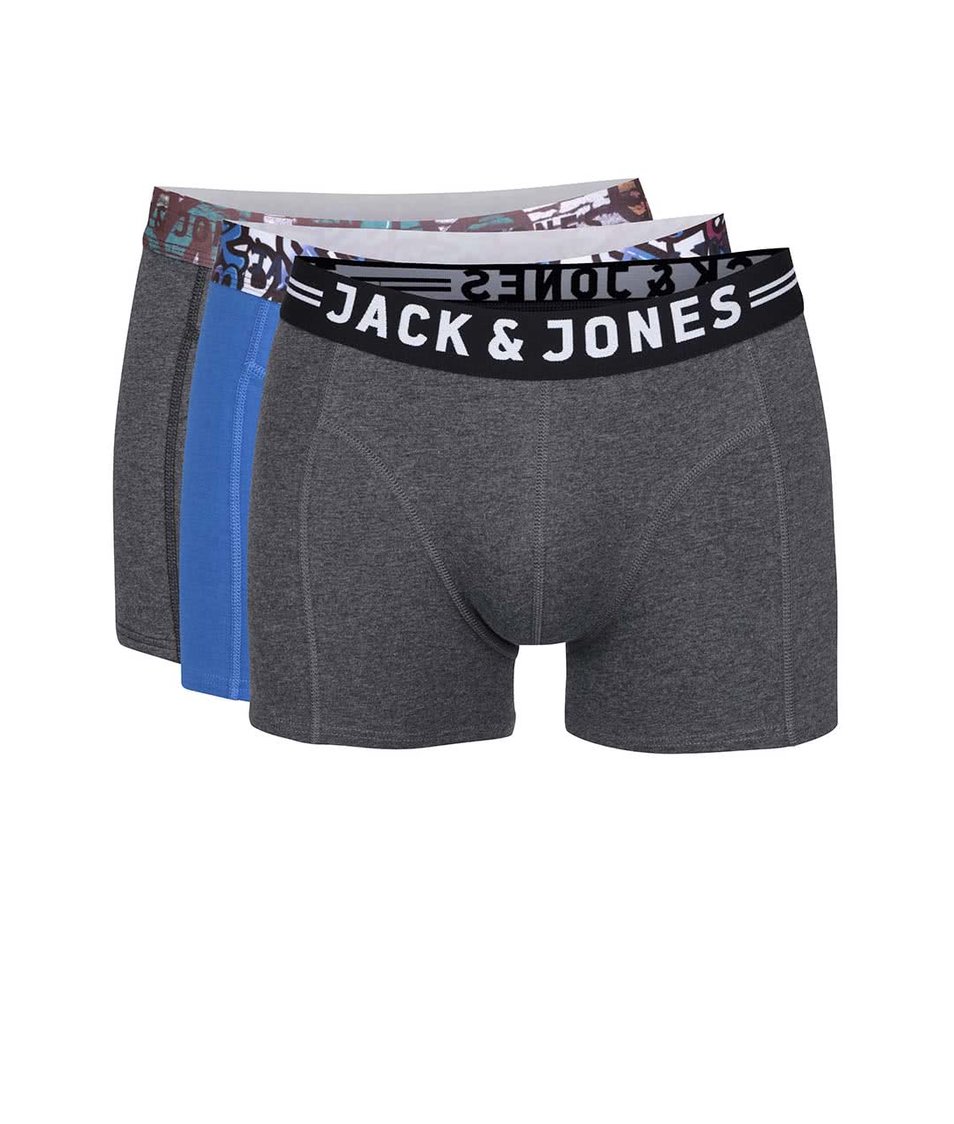 Sada tří modrých a šedých boxerek Jack & Jones Norwich