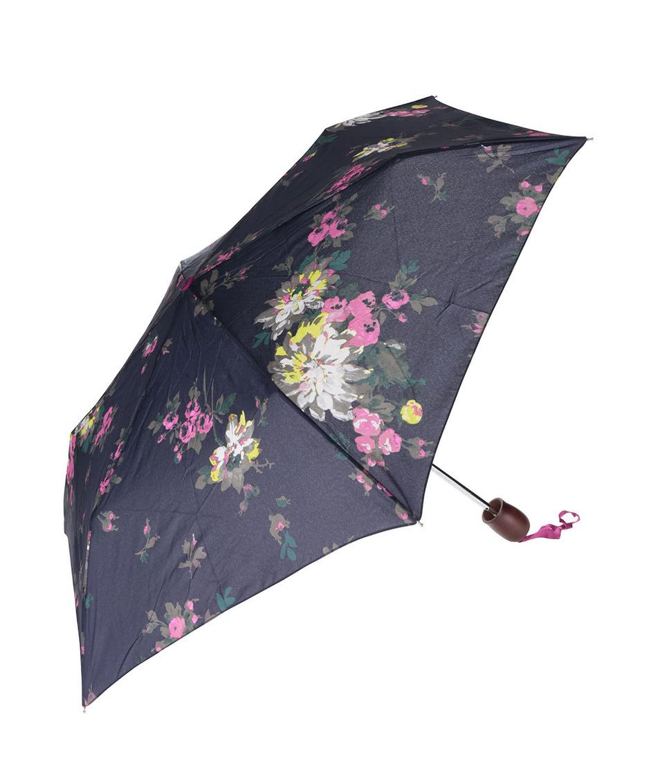 Tmavě modrý skládací deštník s potiskem květů Tom Joule Brolly