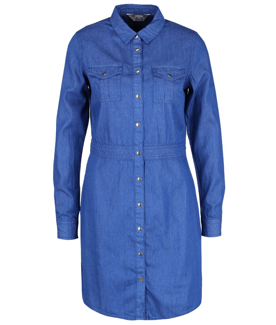 Modré džínové šaty na patentky Dorothy Perkins