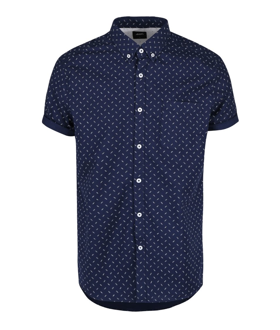 Tmavě modrá vzorovaná košile s krátkým rukávem Burton Menswear London
