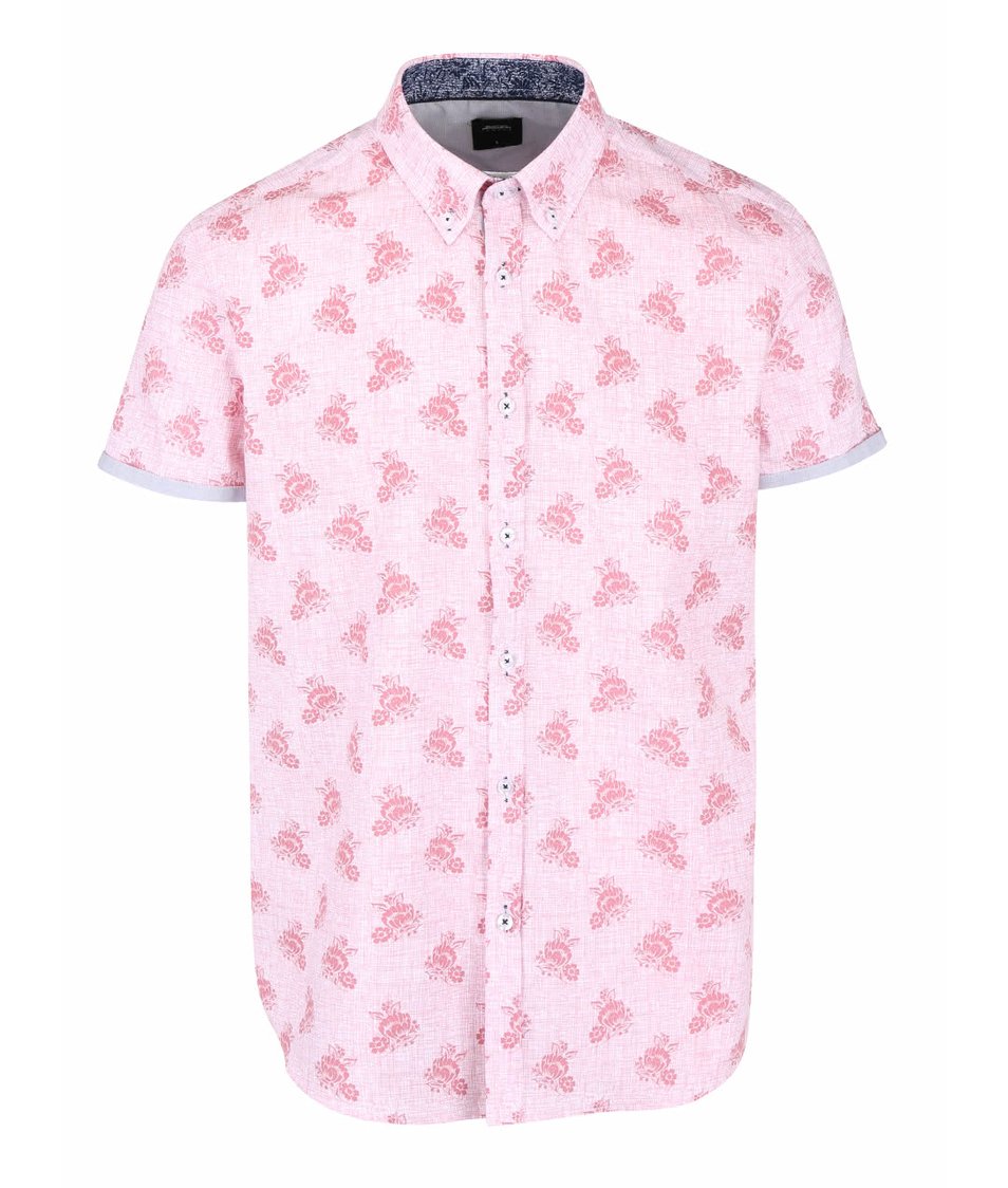 Růžová košile s květovaným vzorem a krátkým rukávem Burton Menswear London