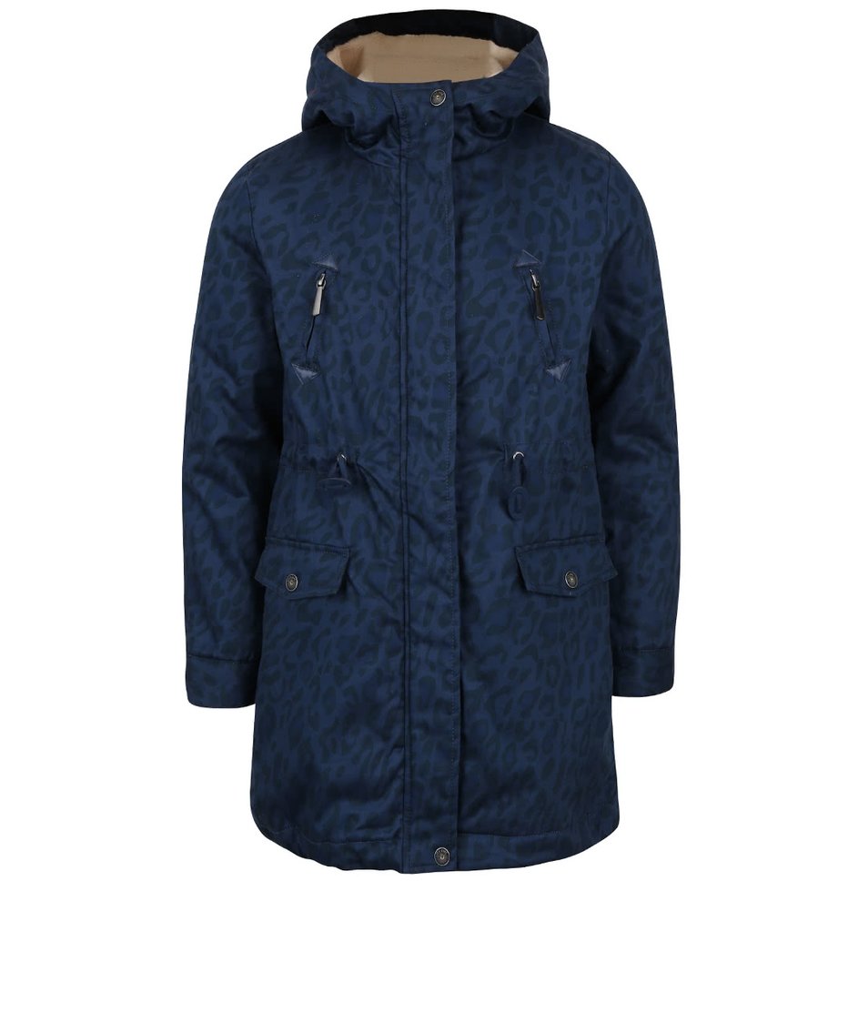 Tmavě modrý holčičí vzorovaný kabát s vnitřním  kožíškem 5.10.15.