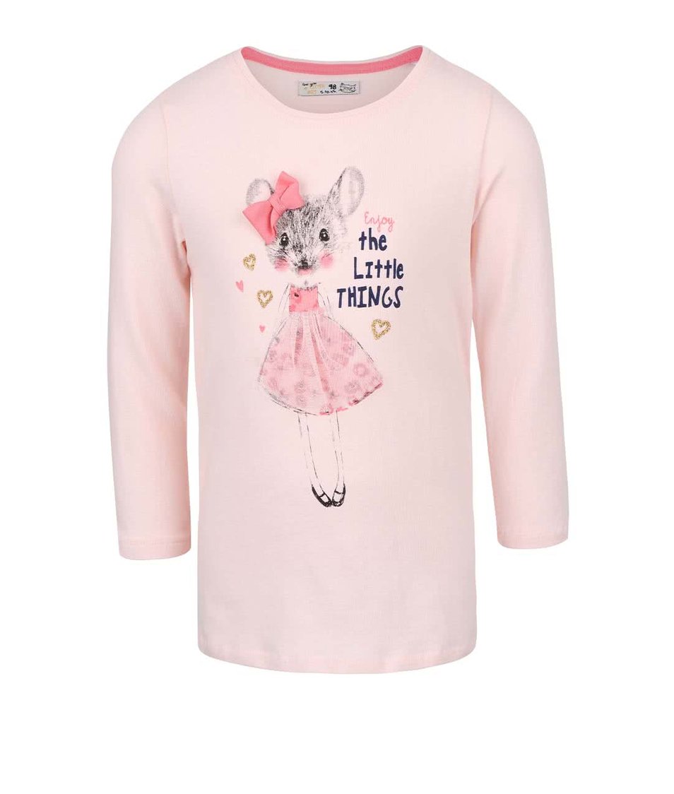 Světle růžové holčičí tričko s potiskem a dlouhým rukávem 5.10.15.