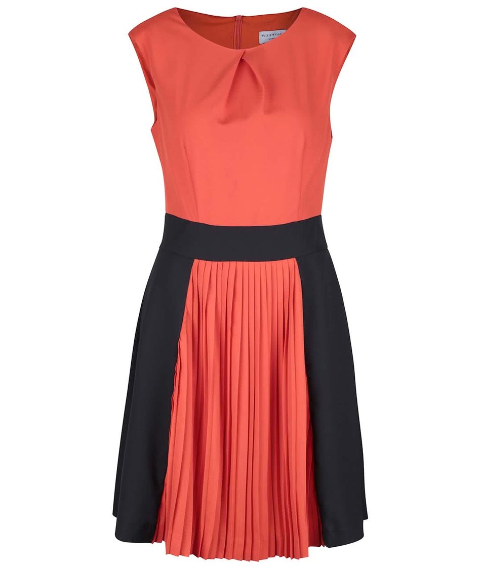 Černo-oranžové šaty s plisovanou sukní Wolf & Whistle