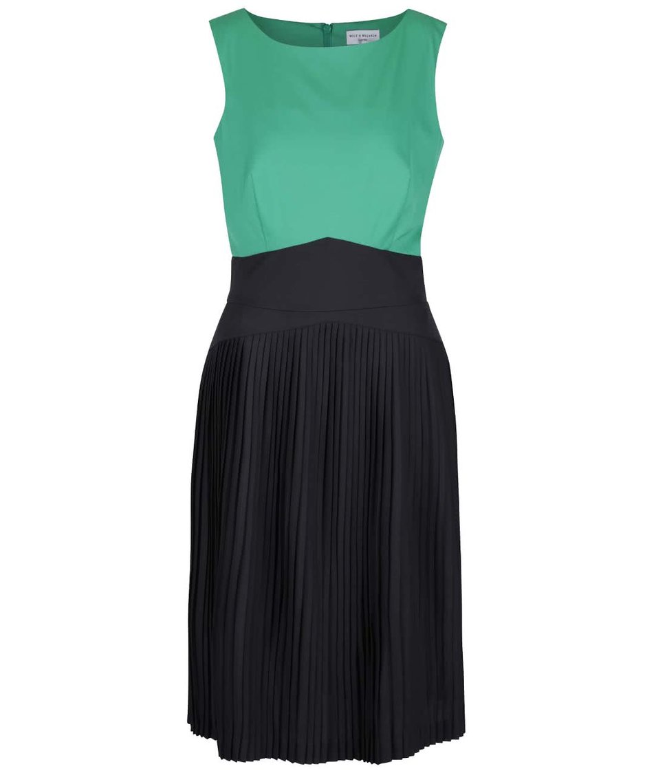 Zeleno-černé šaty s plisovanou sukní Wolf & Whistle