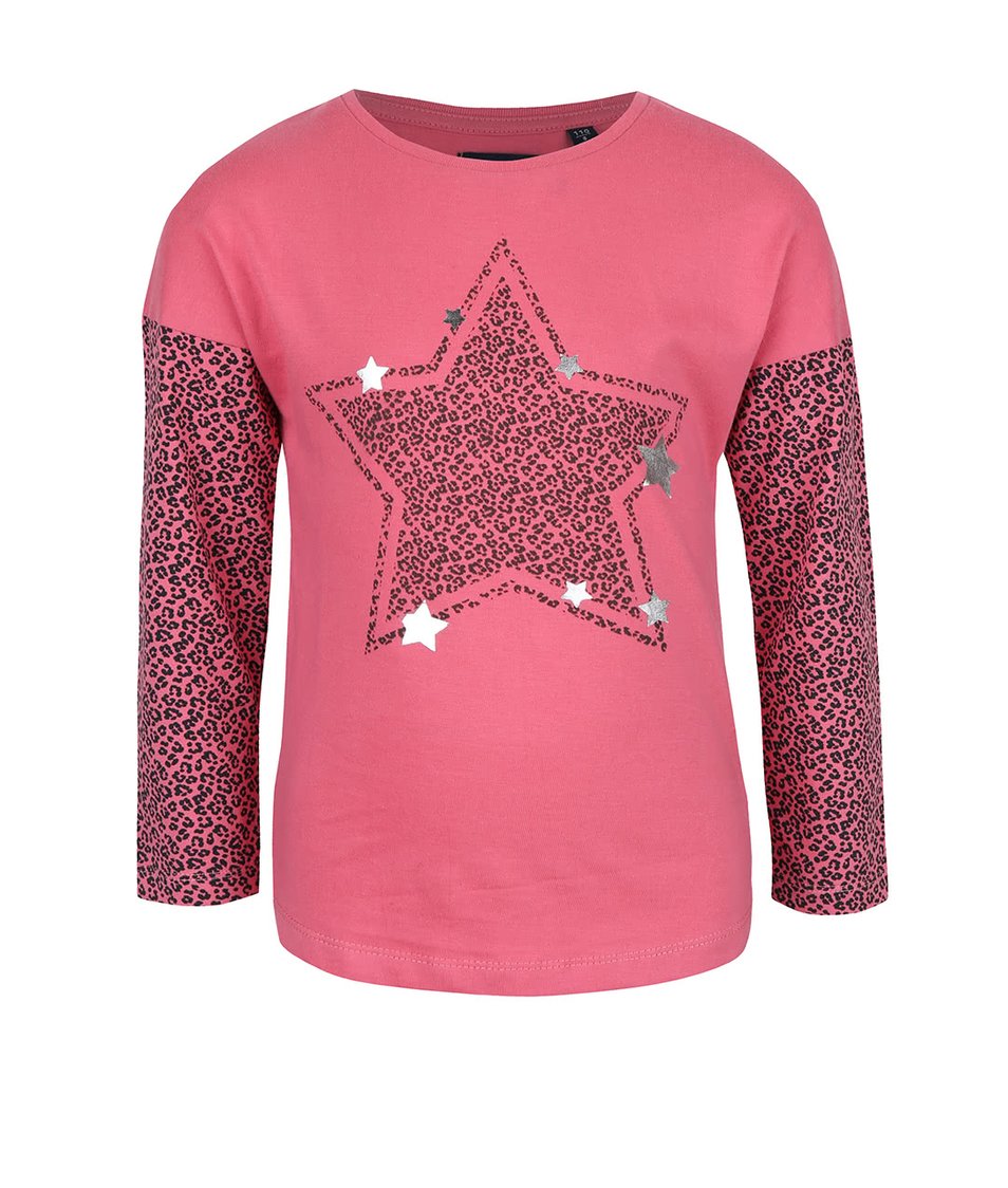 Růžové holčičí tričko s dlouhým rukávem a leopardím vzorem Blue Seven