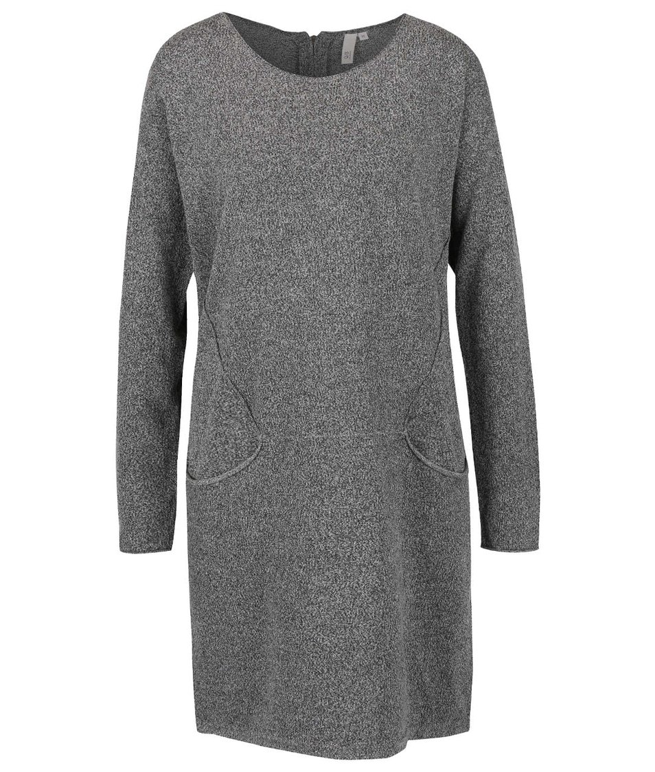 Šedé dámské žíhané svetrové šaty s kapsami QS by s.Oliver