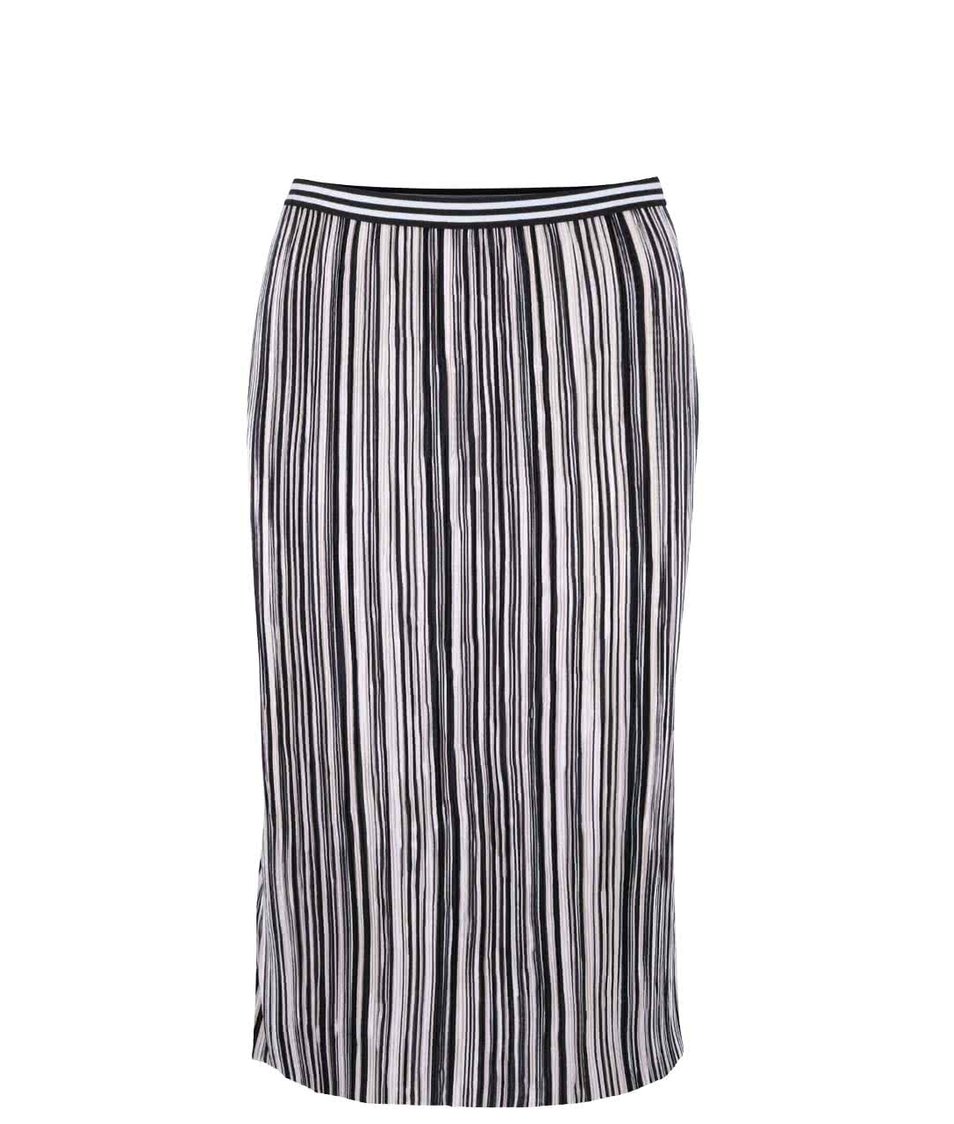 Černo-bílá pruhovaná plisovaná sukně s gumou v pase Miss Selfridge