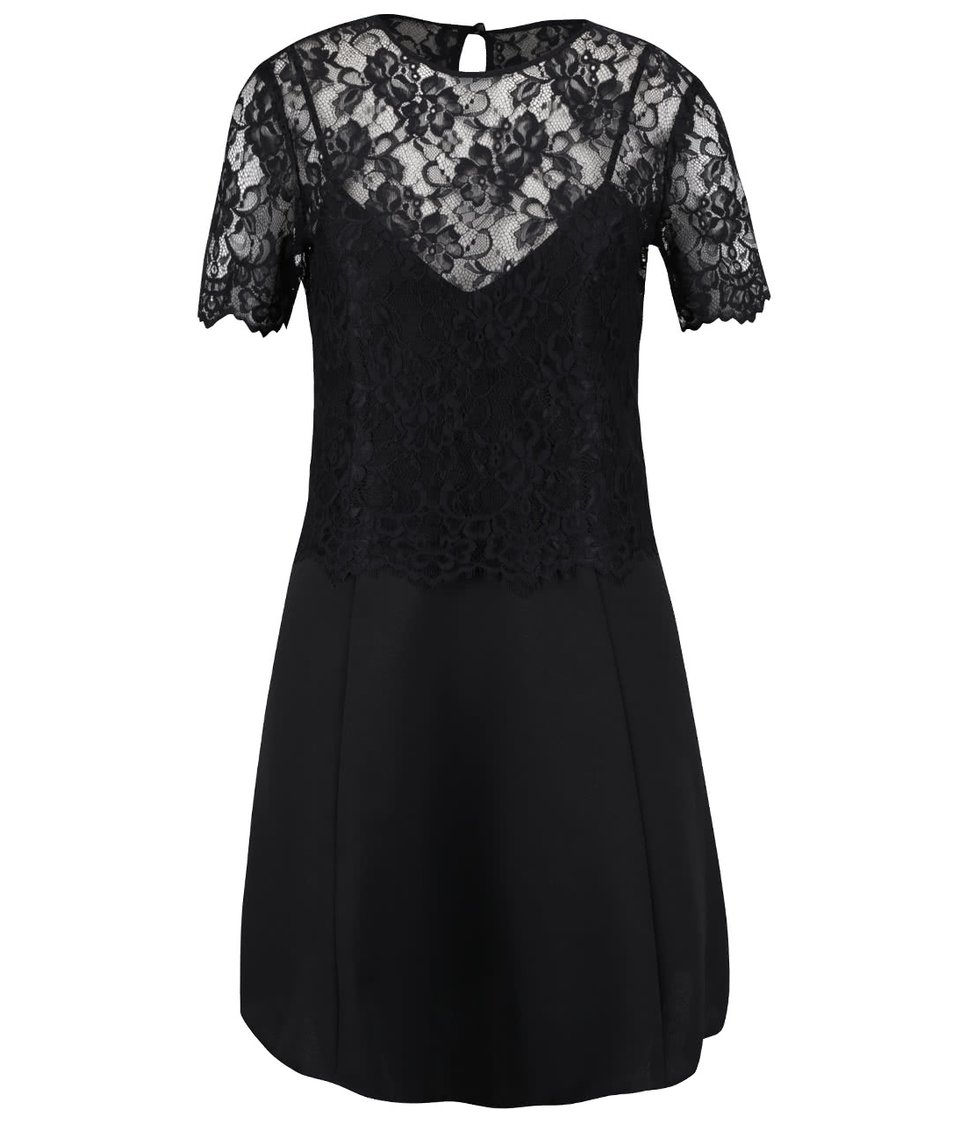 Černé šaty s krajkovaným topem Miss Selfridge