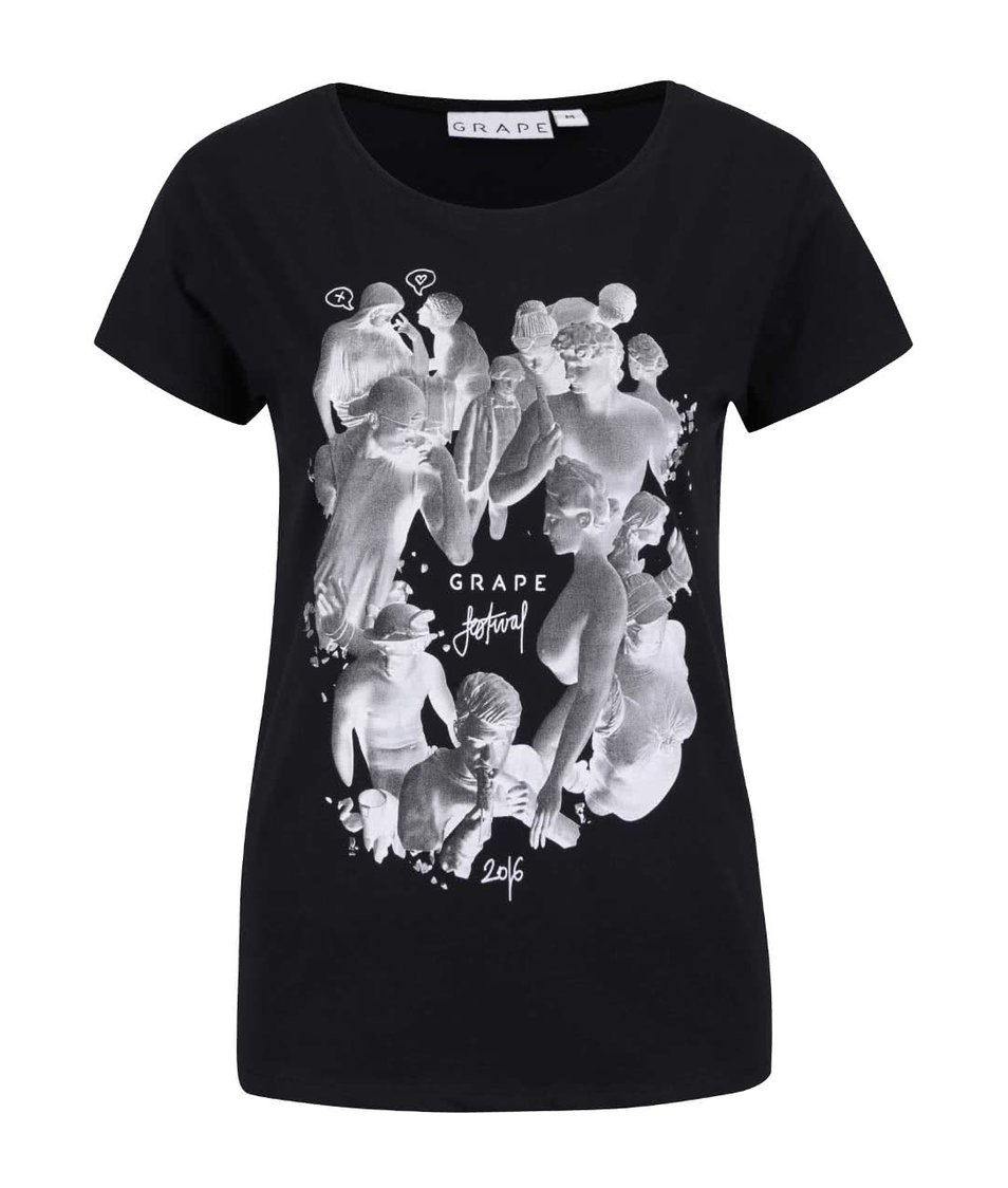 Černé dámské tričko s festivalovým motivem Grape