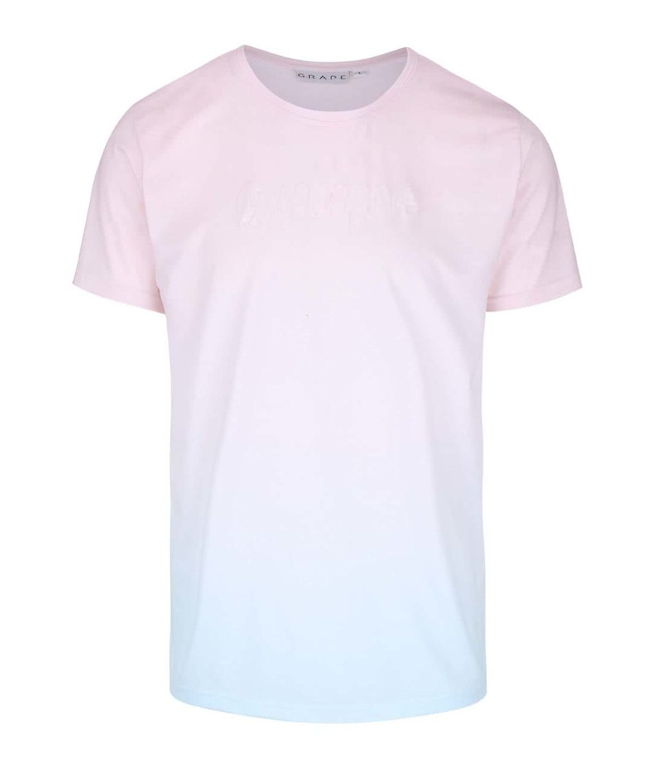 Mentolovo-růžové pánské triko s plastickým nápisem Grape