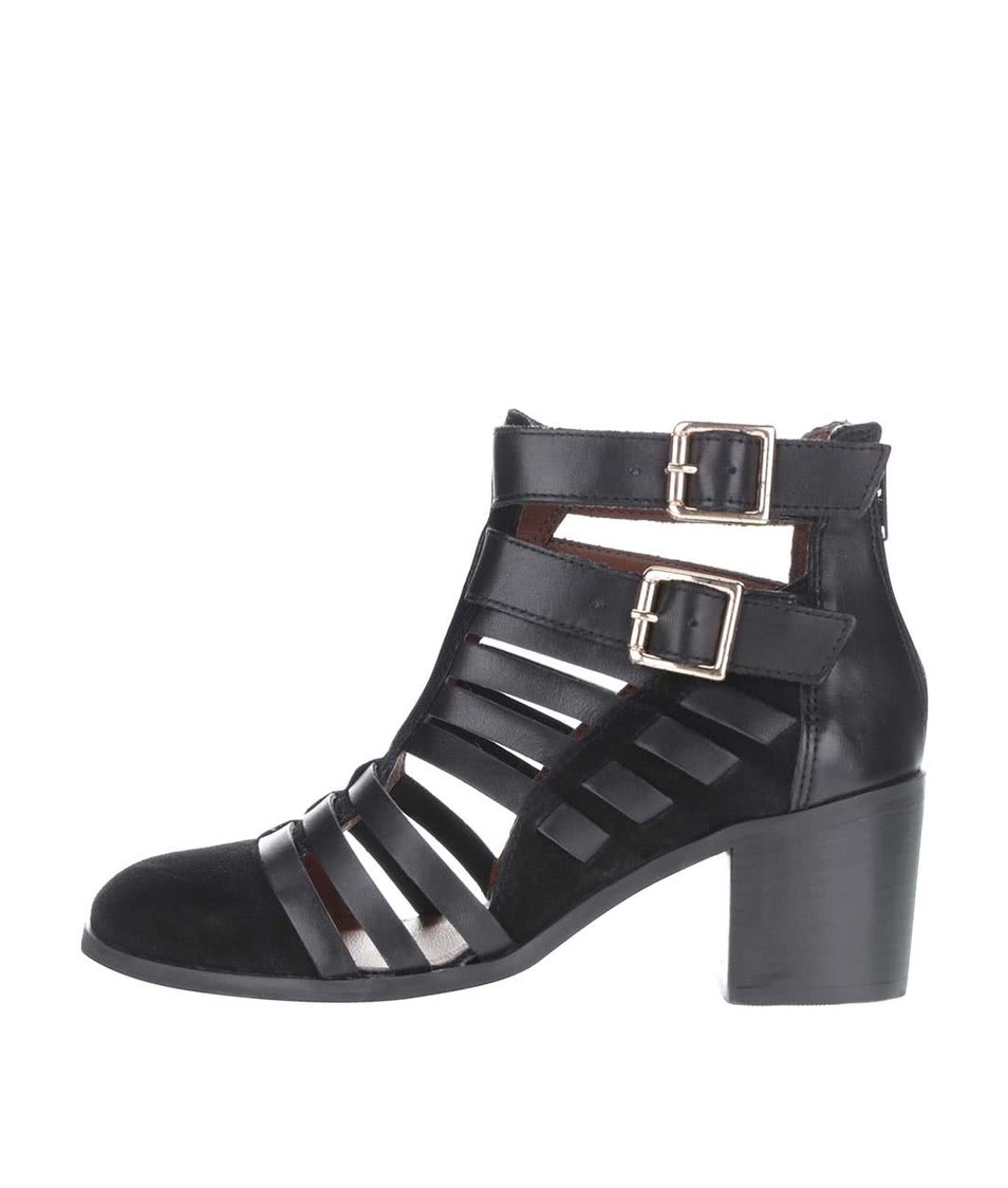 Černé kožené páskové kotníkové boty na podpatku Miss Selfridge