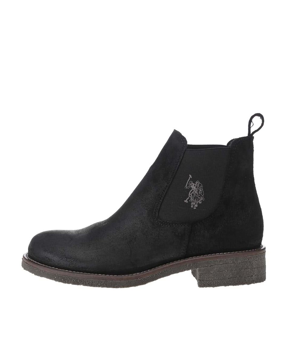 Černé dámské kotníkové boty z broušené kůže U.S. Polo Assn. Faris
