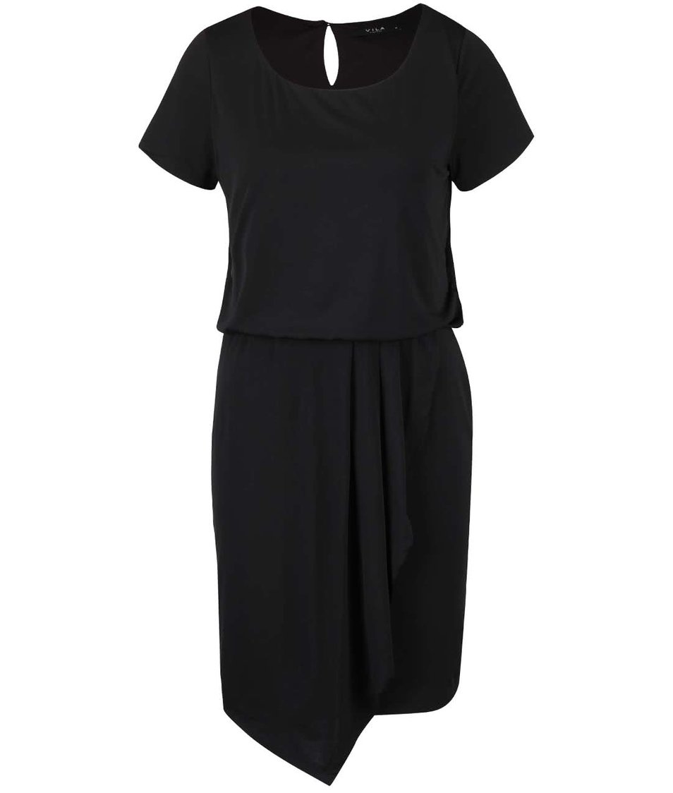Černé šaty se stažením v pase a překládanou sukní VILA Palli
