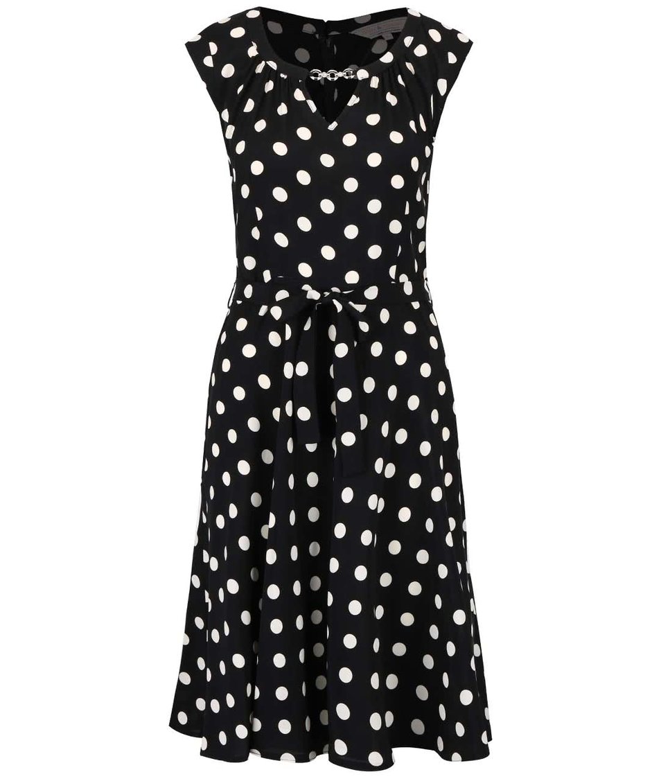 Černé šaty s bílými puntíky a ozdobou Dorothy Perkins