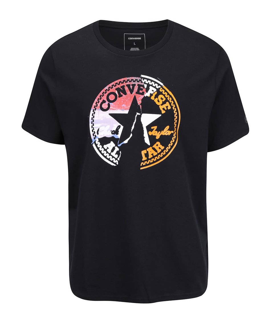 Černé pánské triko s barevným logem Converse On the road