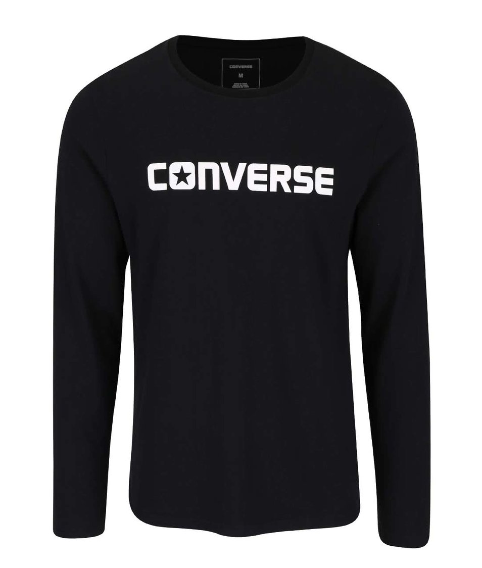 Černé pánské triko s nápisem a dlouhým rukávem Converse