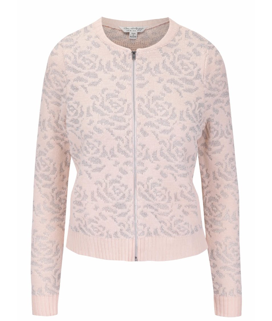 Růžový svetr na zip s detaily ve stříbrné barvě Miss Selfridge