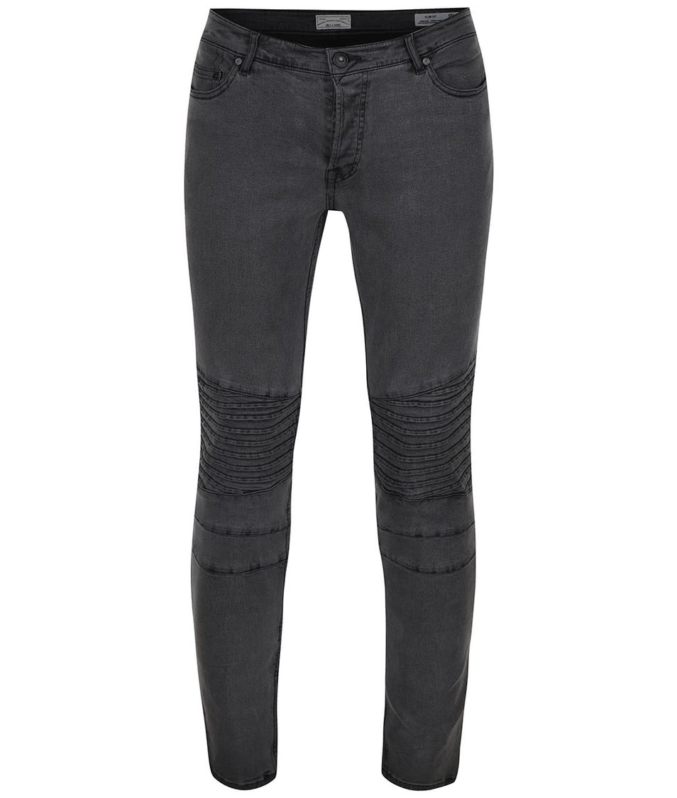 Tmavě šedé slim fit džíny s detaily ONLY & SONS Loom Biker