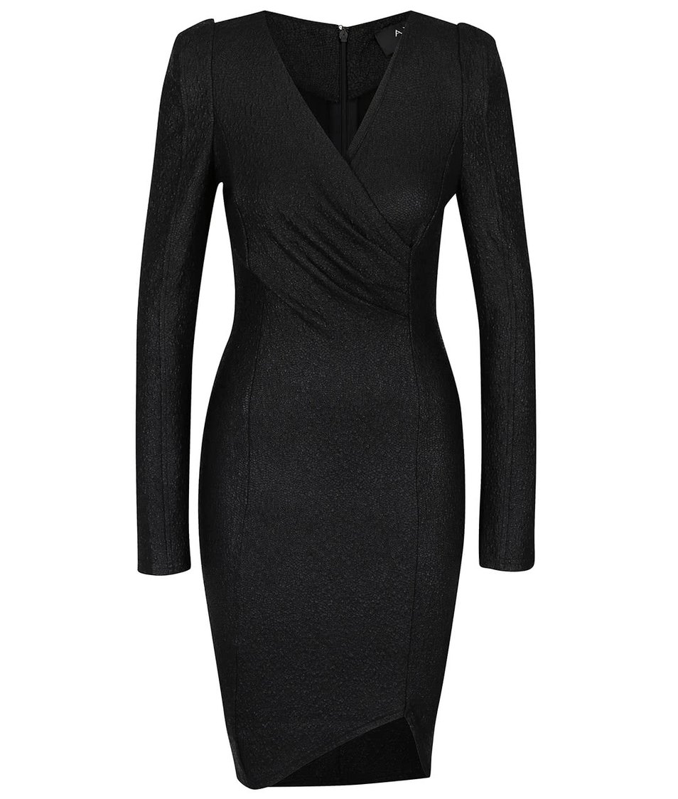Černé šaty s dlouhým rukávem a strukturovaným povrchem AX Paris
