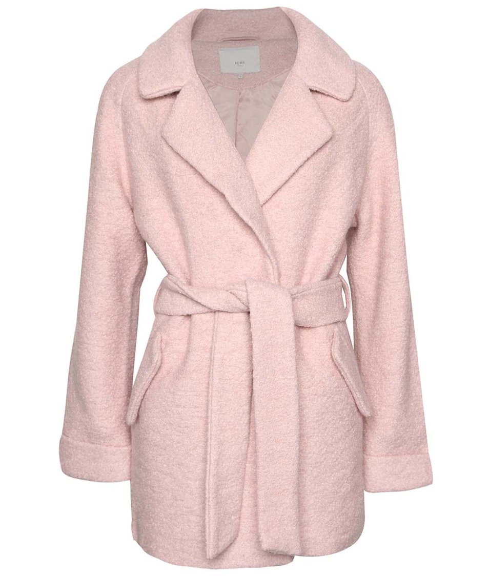 Světle růžový vlněný kabát ICHI Sarvi