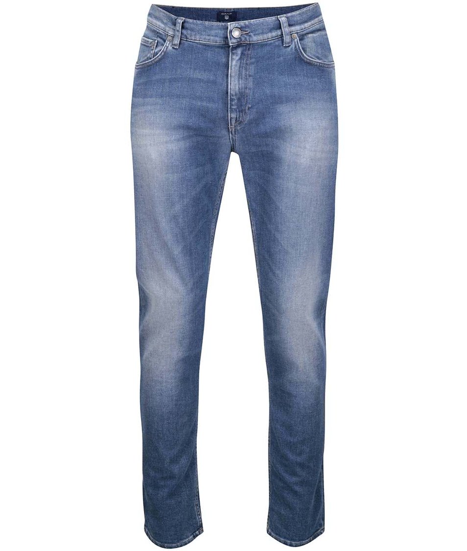 Modré pánské slim straight džíny s vyšisovaným efektem GANT