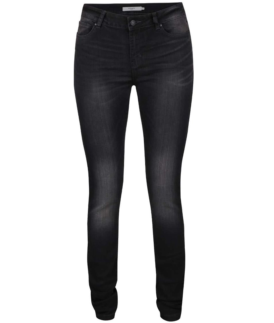 Tmavě šedé slim fit džíny s vyšisovaným efektem Vero Moda Seven